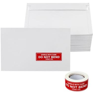 Imagem de Neehows Pacote com 100 envelopes de papelão de 19,8 x 13 cm Envelopes de envio finos para cartões colecionáveis com etiquetas "DO NOT BEND", envelope pequeno de documentos autovedante - branco