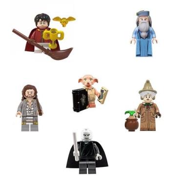 Imagem de Kit 6 bonecos harry potter hermione ron hagrid luna bloco de montar