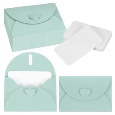 Imagem de PATIKIL Conjunto de 25 mini envelopes com fecho de coração, cartões de 10,4 x 7,6 cm em branco com envelopes para presente convite de casamento, formatura, feriado, dia de Ação de Graças, Natal, azul