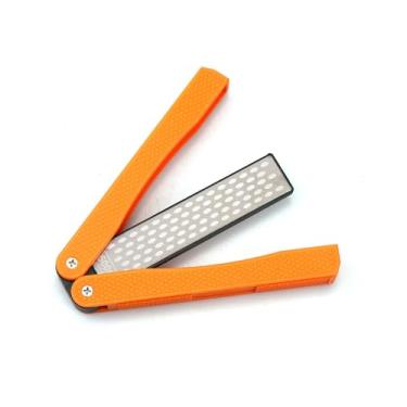 Imagem de Afiador de facas de diamante de dupla face, pedra de amolar de bolso, afiador de facas dobrável de grão 400/600, pedra de amolar com mão antiderrapante (laranja)