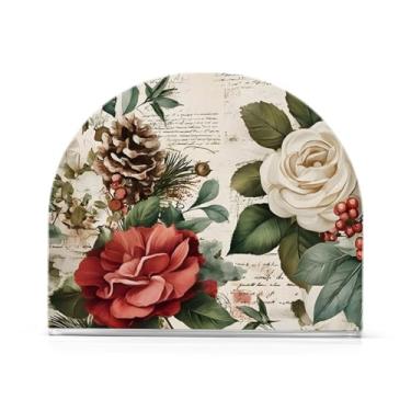 Imagem de Porta-guardanapos de Natal mesas rosas de Natal flores poinsétias porta-guardanapos de papel acrílico independente dispensador de lenços para cozinha jantar férias