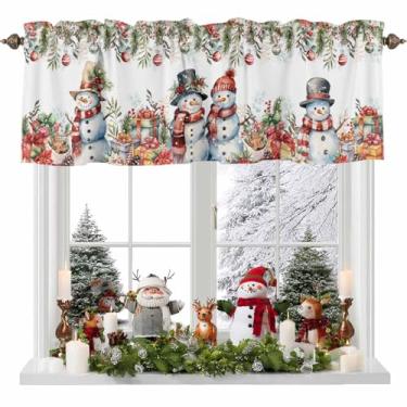 Imagem de Cortina de Natal para Janelas Boneco de Neve Folhas de Eucalipto Varão Bolso Sanefa para Janela Tratamentos Berry Pine Cone Poinsétia Flor Cortinas Curtas para Cozinha, Janelas, Banheiro, Quarto, 137