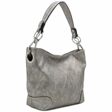 Imagem de Bolsa de ombro Hobo com gancho de encaixe grande, Prata escura