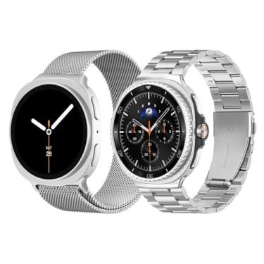 Imagem de Pacote com 2 pulseiras de metal compatíveis com Samsung Galaxy Watch 8 de 40 mm/44 mm/clássico de 46 mm 2025, sem lacunas, pulseira magnética de malha milanesa para Galaxy Watch8 masculino e feminino