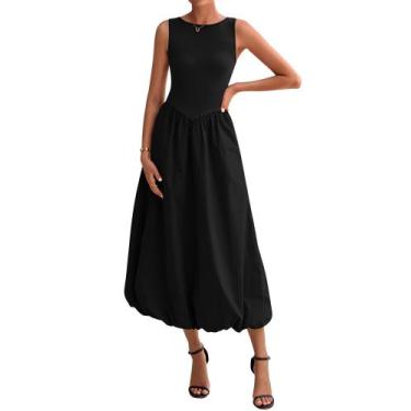 Imagem de Vestido feminino BTFBM 2025, casual, sem mangas, preto midi