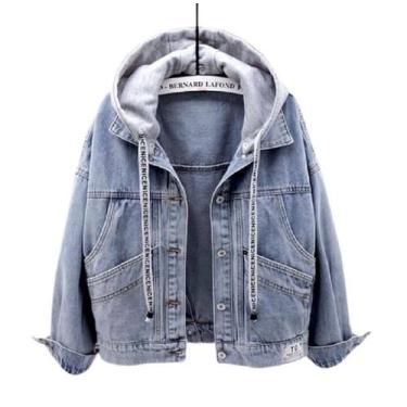 Imagem de Jaqueta jeans com capuz casual estilo coreano para mulheres - SANMU
