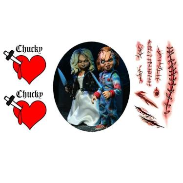 Imagem de Kit 2 Tatuagens Temporárias Coração Chucky E Cicatriz