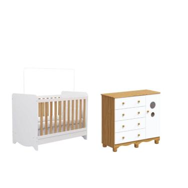 Imagem de Quarto Bebe Moveis Peroba Berço e Cômoda Ben Bolinha MDF