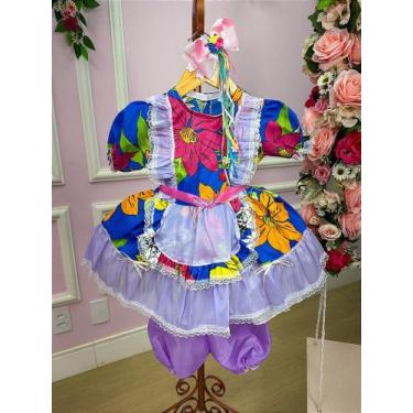 Imagem de Vestido Junino Lilás Modelo 8 - Tecido Chita com Shortinho - Fabuloso 
