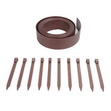 Imagem de Kit de borda de paisagem de 10M, borda de jardim de plástico com padrão de grão de madeira realista e pregos de fixação, gramado PE flexível e borda de canteiro de flores (Brown)