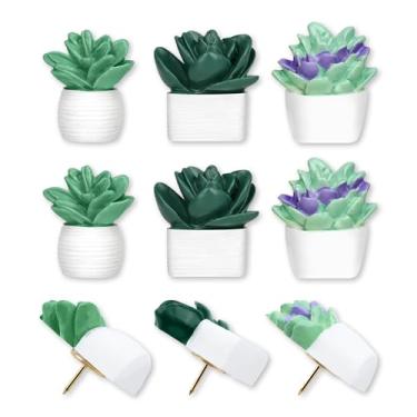 Imagem de 9 peças de tachinhas de flores de plantas suculentas para quadro de cortiça, quadros de avisos, paredes de fotos, mapas, quadro branco, quadro de avisos e outros artigos de escritório (três estilos