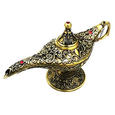 Imagem de Honoro Lâmpada vintage Aladdin Magic Genie, Luz de desejo de metal para decoração de mesa de festa de casamento em casa Presente delicado, Large Bronze