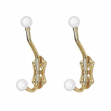 Imagem de 2 Ganchos de Porcelana Puxador de Latão Sólido Brilhante Conjunto de 2