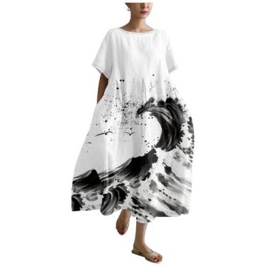 Imagem de Vestido casual MARSVOVO feminino, arte japonesa, preto, branco, tamanh