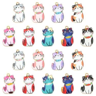 Imagem de UR URLIFEHALL 45 peças, 9 cores, pingentes de gato esmaltados, flores fofas, para animais de estimação, gatinho, pingentes para colar, pulseira, chaveiros, artesanato, fabricação de joias