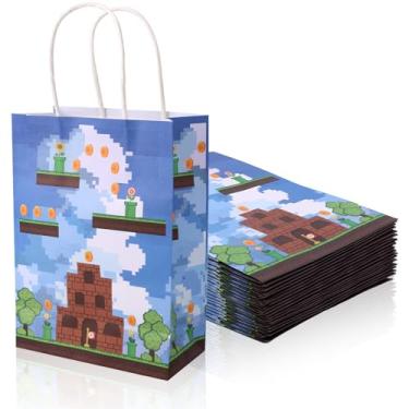 Imagem de 20 Peças Azul Sacolas de Presente com Alças, Dupla Face Papel Doces Sacolas para Lembrancinhas de Festa para Aniversário Chá Bebê