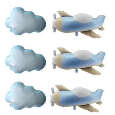 Imagem de 6PCS White Cloud Balloons Matte Airplane Helicopter Plane Foil Balloon for Birthday Baby Shower Party Decorations Supplies