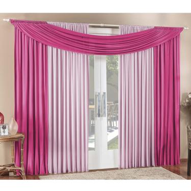 Imagem de Cortina Alana 3,00m x 2,50m Rosa com Pink Tecido Malha Para Sala ou Quarto