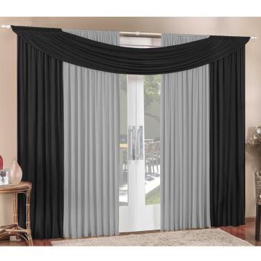 Imagem de Cortina Alana 4,00m x 2,50m Preto com Cinza Tecido Malha Para Sala ou Quarto