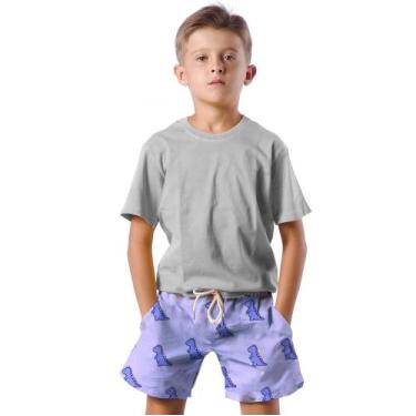 Imagem de Shorts Infantil Bermuda Calção Praia Verão Dino Cartoon Roxo Purple 19
