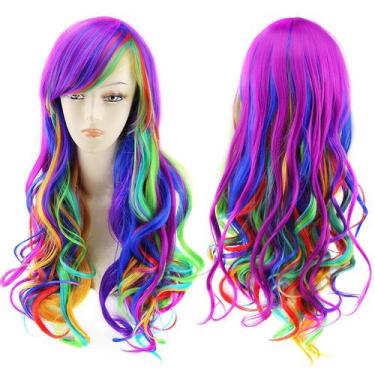 Imagem de Peruca AGPTEK Curly Rainbow Hair 70cm resistente ao calor Harajuku