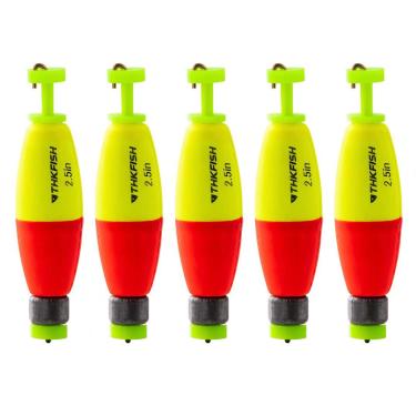 Imagem de THKFISH Boia de pesca 5 peças de espuma vinílica acetinada vermelho/amarelo Snap-On Spring Fishing Bóia pesada em charuto flutuante para peixe de 6,3 cm