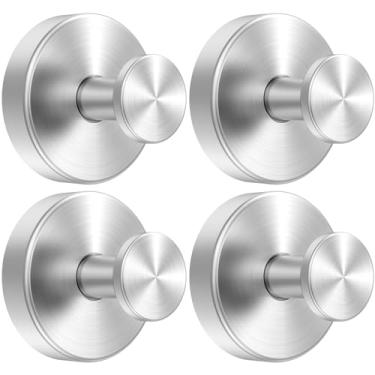 Imagem de Ganchos de parede de aço inoxidável, 4 peças, com ventosa, comporta até 6,8 kg, reutilizável, cabide de sucção para casa, cozinha, banheiro, escritório (prata, 4 peças)