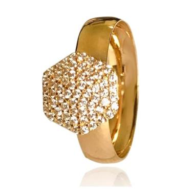 Imagem de Anel Feminino Chuveiro Hexágono Sextavado Ouro 18k 750 C/Zirc. Acompanha Estojo e Certificado (16)