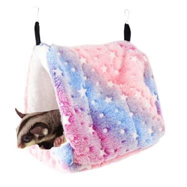 Imagem de Copfeu Rede de algodão para porquinho-da-índia para ratos, ninho de hamster colorido, gaiola de esconderijo quente para animais pequenos, papagaio, furão (arco-íris, GG)