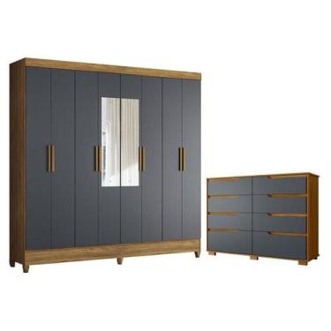 Imagem de Guarda Roupa Casal Marajó com Espelho e Cômoda Georgia Freijó Cinza  M