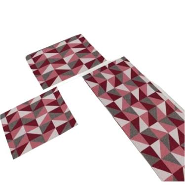 Imagem de Jogo De 3 Peças Tapete Cozinha Antiderrapante Jacquard Decoracao Impecavel Kit Tapete Cozinha(Jogo M5 Ladrilho Vermelho)