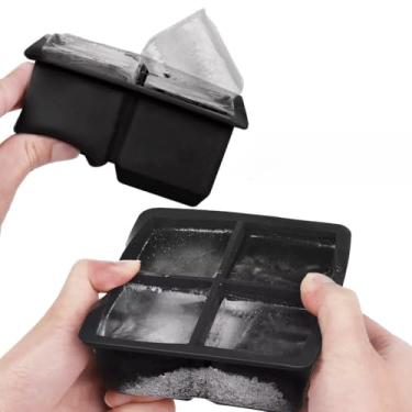 Imagem de Kit Forma De Silicone Gelo Cubo Grande Cubos ou Esfera Bola de Gelo Drink Whisky Congelador Forminha(4 Cubos)