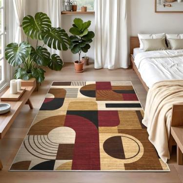 Imagem de Tapete lavável 7,5 x 12,7 cm para quarto, boêmio, geométrico, pequeno, para entrada de sala de estar, macio, antiderrapante, tapete interno antiderrapante para sala de jogos, bordô/marrom multi, 9,5 x