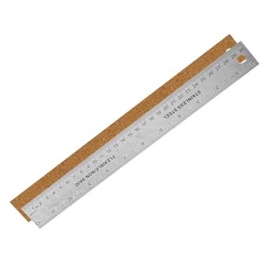 Imagem de Réguas de metal com suporte de cortiça, régua métrica rígida de aço inoxidável premium de 30 x 3,2 x 0,1 cm com ferramentas de esboço de cortiça materiais de arquitetura para sala de aula e escritório