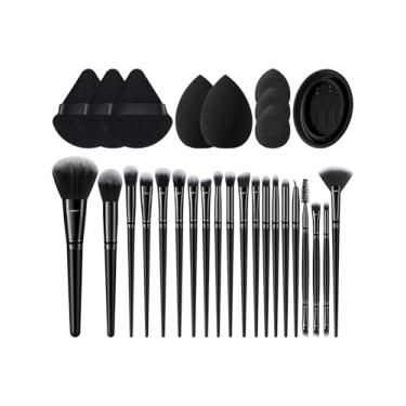 Imagem de Kit de ferramentas de maquiagem com 29 peças, conjunto de pincéis de maquiagem e esponjas de maquiagem para líquido, creme e pó - polido, mistura e pincel facial (preto)