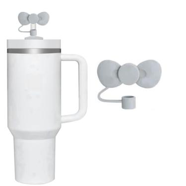 Imagem de 1 capa de canudo cinza, capas de canudo de laço fofo para Stanley Cup, capa de canudo de silicone de 10 mm serve para copo Stanley de 30 e 1,134 g, decoração de festa temática infantil, dispensadores