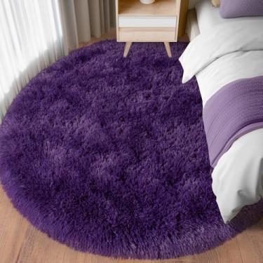 Imagem de Tapete redondo roxo para quarto, tapetes circulares de 1,8 m para sala de estar, tapete felpudo macio para adolescentes, meninas, meninos, berçário, dormitório, decoração de casa, estética
