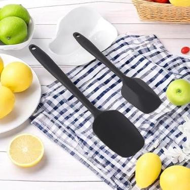 Imagem de 2 espátulas de silicone, 2 tamanhos de espátulas antiaderentes resistentes ao calor, utensílios de cozinha para cozinhar, assar e misturar (preto, 28 cm/20 cm)