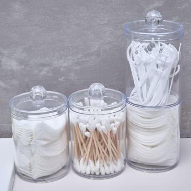 Imagem de Suporte Qtip – Conjunto de 4 frascos de plástico transparente para armazenamento de vasilhas de banheiro, organizador de maquiagem