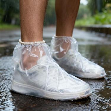 Imagem de 10 pares de capas de sapatos descartáveis à prova d'água para chuva, galochas de plástico com sola antiderrapante | Mantenha os sapatos secos na chuva e na neve | Tamanho único para homens e mulheres