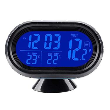 Imagem de Riloer Termômetro digital para carro de 12 V, voltímetro, relógio, monitor de alarme, laranja + azul, detector LCD, visor LED, medidor automático multifuncional, tensão, congelamento, temperatura