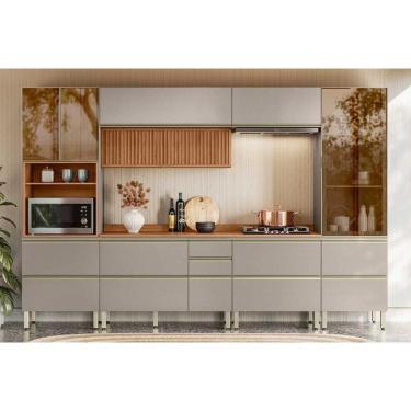 Imagem de Cozinha Completa Proença 6 Peças (2aéreos+2balcões+1paneleiro+1cristaleira) C6p105 Nogueira Touch-nude Prime - Demóbile