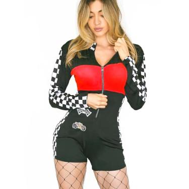 Imagem de Beauty's Love Suéter de fantasia de Halloween para piloto de corrida de corrida para mulheres, Preto/vermelho, Small