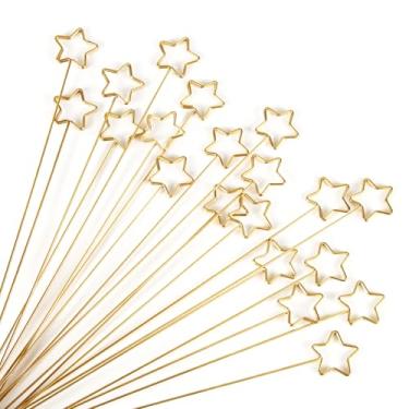 Imagem de 20 peças de suportes de número de mesa, porta-cartões de lugar de metal floral porta-cartões clipes porta-cartões em forma de estrela para centros de mesa picareta de memorando de foto para cartões de