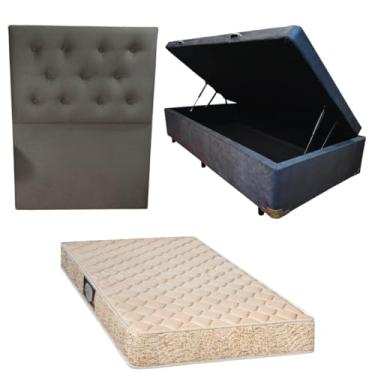 Imagem de Cama Box Baú Blindada com Colchão de Espuma Orthopedic + Cabeceira Botonê (SUEDE CINZA, Solteiro)