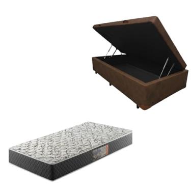 Imagem de Cama Box Baú Blindada com Colchão de Espuma D33 17cm (CORINO MARROM, Solteiro)