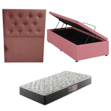 Imagem de Cama Box Baú Blindada com Colchão de Espuma D33 17cm + Cabeceira Botonê (SUEDE ROSA, Solteiro)