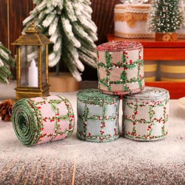 Imagem de Fita xadrez de búfalo de Natal, laço decorativo criativo, rolo de fita festiva, acessório de embrulho de presente, suprimentos de artesanato de férias, decoração de árvore de Natal (branco)