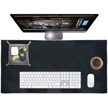 Imagem de Tapete de mesa de couro – capa de couro de flor integral (81 x 40.6 cm) - Tapete de mesa grande para jogos com teclado de computador - Mouse pad para laptop, escritório e casa (preto)
