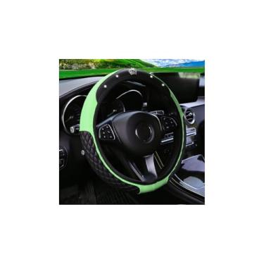 Imagem de Couslcd Capa de volante de carro brilhante, couro diamante, cristal, strass, veículos, protetor de volante, acessórios de decoração de interiores automotivos, antiderrapante, ajuste universal (verde)